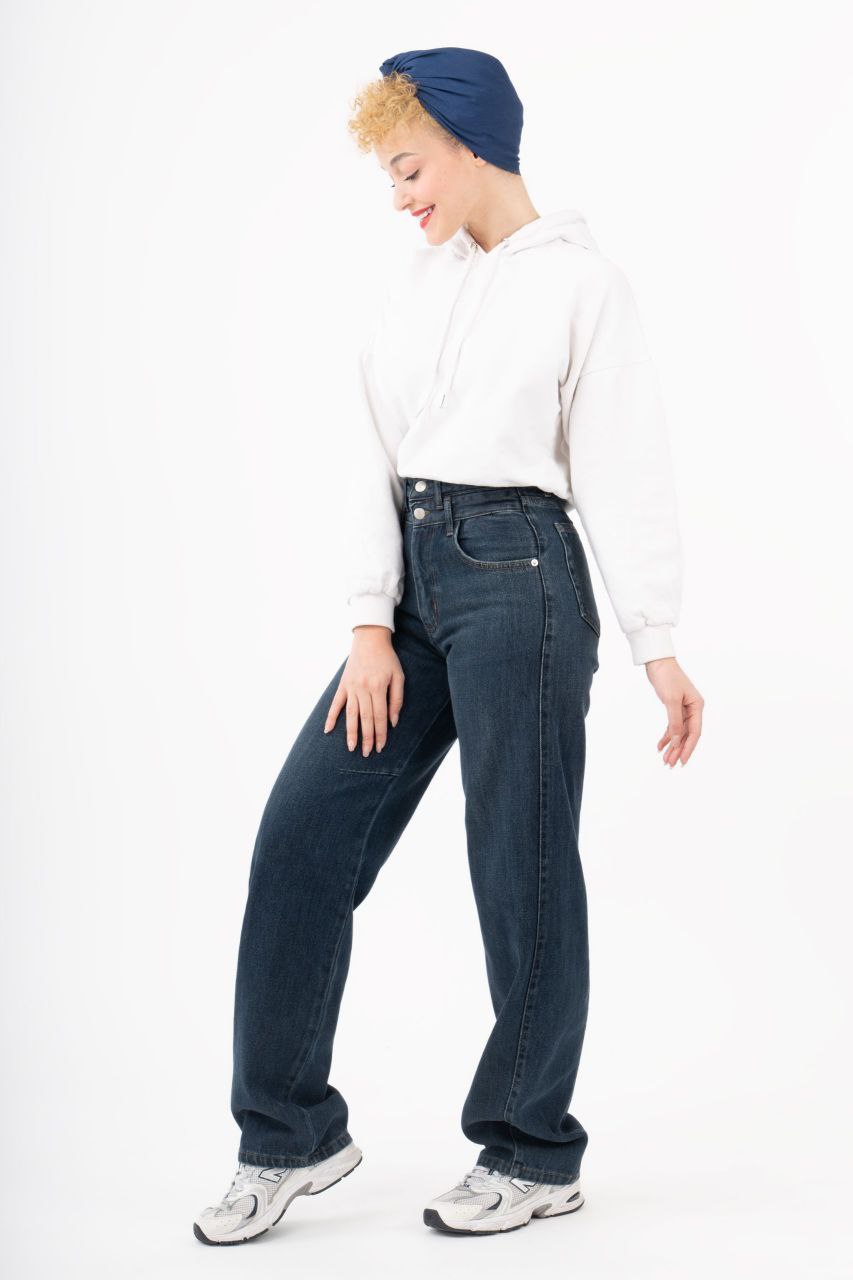 شلوار کمر دو دکمه آبی تیره 300012806