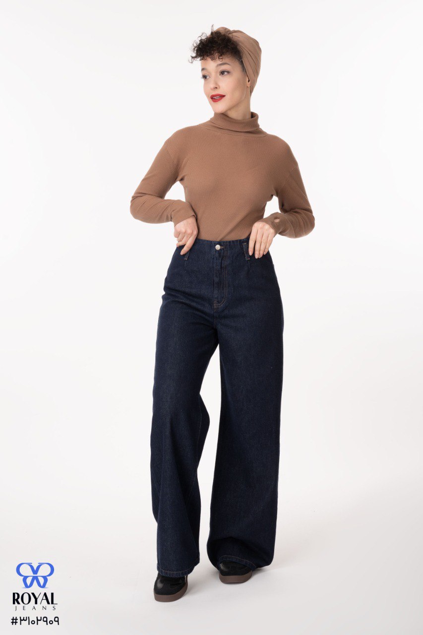 شلوار جین وایدلگ کمر ساده آبی خام شور royal jacpot 3102909