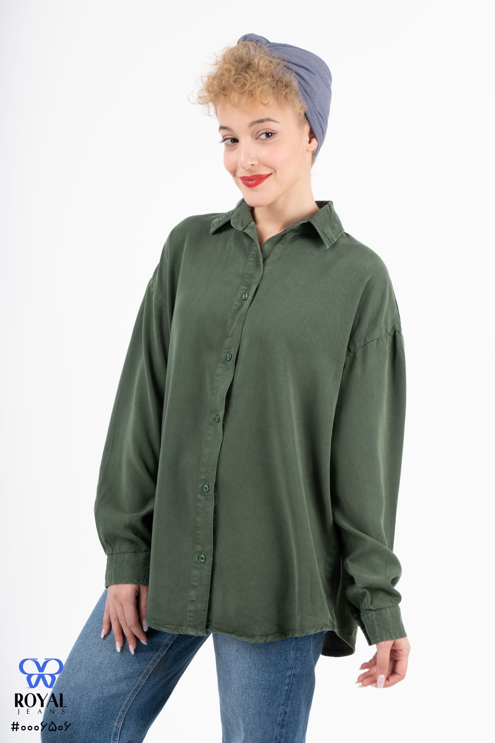 شومیز کتان سیلک ملورین پایین هلال گرم 2 پایین هلال بدون جیب سبز لجنی 0006506