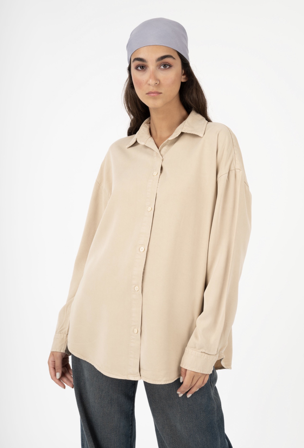 شومیز کتان سیلک ملورین پایین هلان جیب ل گرم 2 پایین هلال بدون جیب کرم 0006507